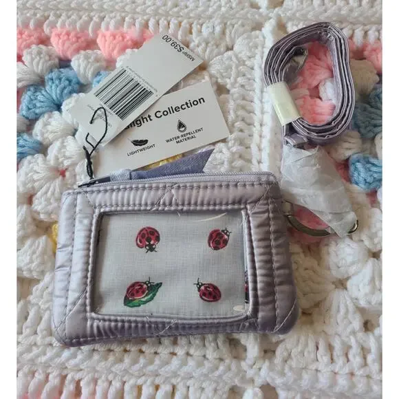 NEW Vera Bradley Ultralight Zip ID case & lanyard lavender pearl w/ladybugs - Picture 5 of 5